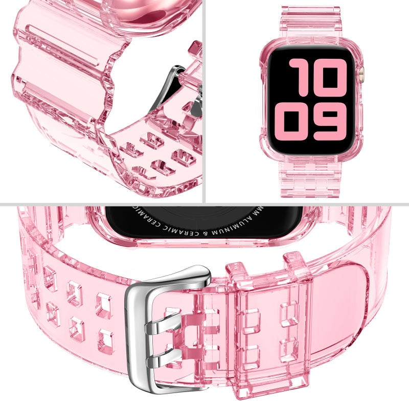 DABAOZA Compatible for Clear Apple Watch Band with Bumper Case 41mm 40mm 38mm, Women Men Glitter Bling TPU Sport Strap for iWatch SE Ultra 3 2 Series 11 10 9 8 7 6 5 4 3 2 1ï¼ˆClearPink,41/40/38ï¼‰ - Image 3