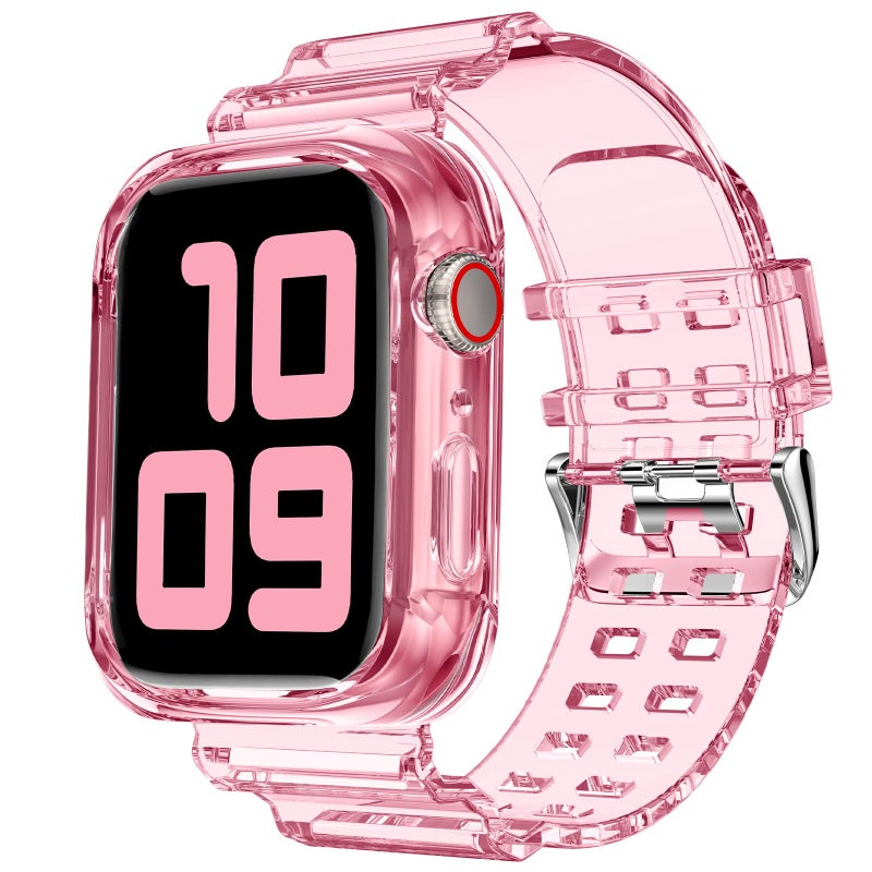DABAOZA Compatible for Clear Apple Watch Band with Bumper Case 41mm 40mm 38mm, Women Men Glitter Bling TPU Sport Strap for iWatch SE Ultra 3 2 Series 11 10 9 8 7 6 5 4 3 2 1ï¼ˆClearPink,41/40/38ï¼‰ - Image 1