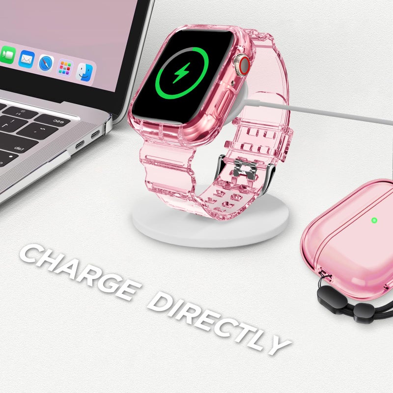 DABAOZA Compatible for Clear Apple Watch Band with Bumper Case 41mm 40mm 38mm, Women Men Glitter Bling TPU Sport Strap for iWatch SE Ultra 3 2 Series 11 10 9 8 7 6 5 4 3 2 1ï¼ˆClearPink,41/40/38ï¼‰ - Image 5