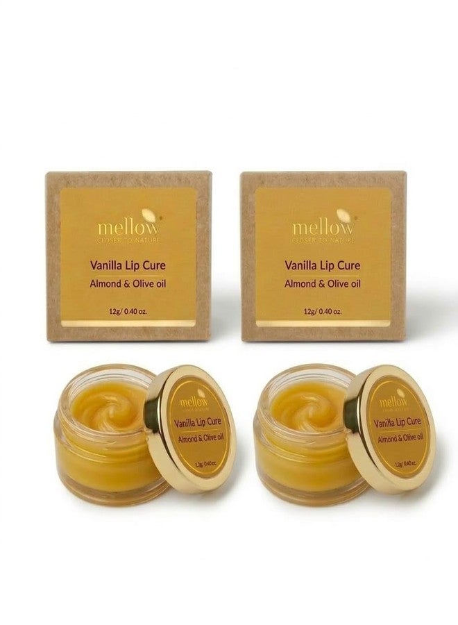 Mellow Herbals Ayurvedic Vanilla Lip Cure | Cracked, Dry & Chapped Lips Care with Almond Oil & Jasad Bhasma | Deep Moisturization & Nourishment Lip Balm for Men & Women | 12g, Pack of 2