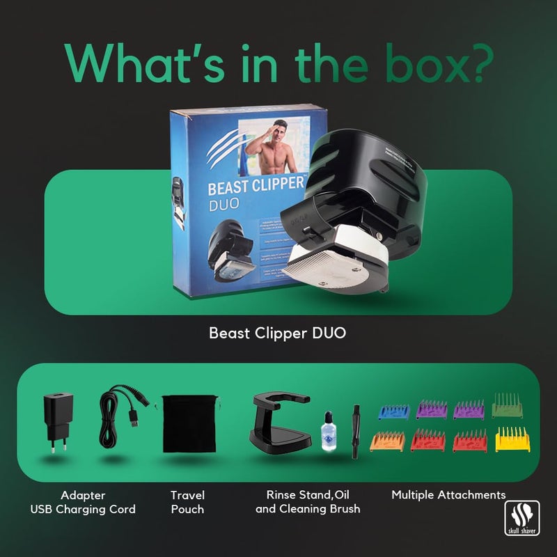 Skull Shaver مجموعة بيست كليبر ديو: مجموعة الحلاقة والعناية المنزلية النهائية للذراعين والجذع والساقين واللحية، محمولة، مقاومة للماء، بطارية طويلة، بدون جروح، افعلها بنفسك - Image 3