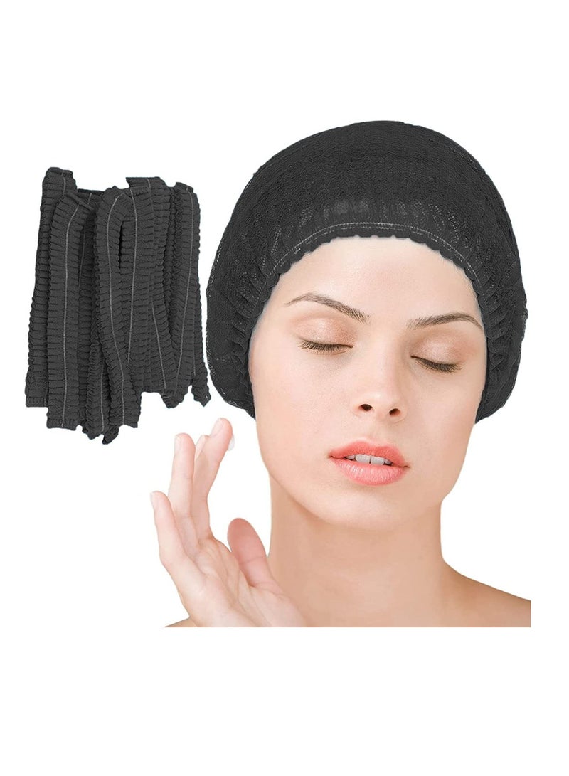 Disposable Bouffant Hair Net Kitchen Bathroom Cafeteria Restaurant Elastic Shower Cap Black - Image 1