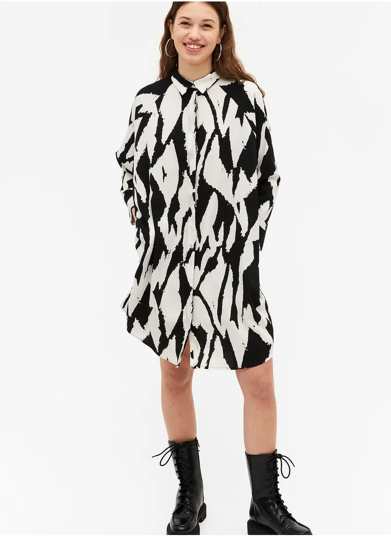 MONKI Button Detail Printed Shirt Dress