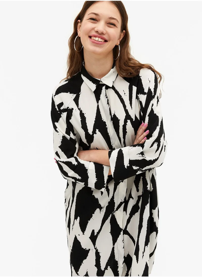 MONKI Button Detail Printed Shirt Dress