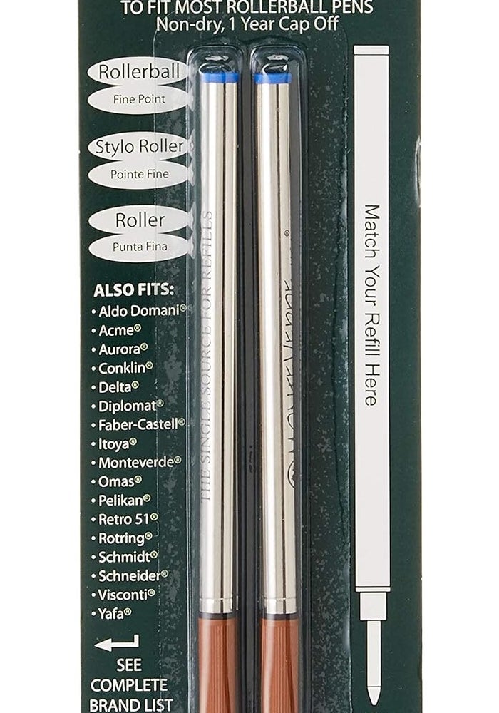 Monteverde Rollerball Refill for Waterman Pens, Fine Point, Blue Ink, Pack of 2 - Image 2