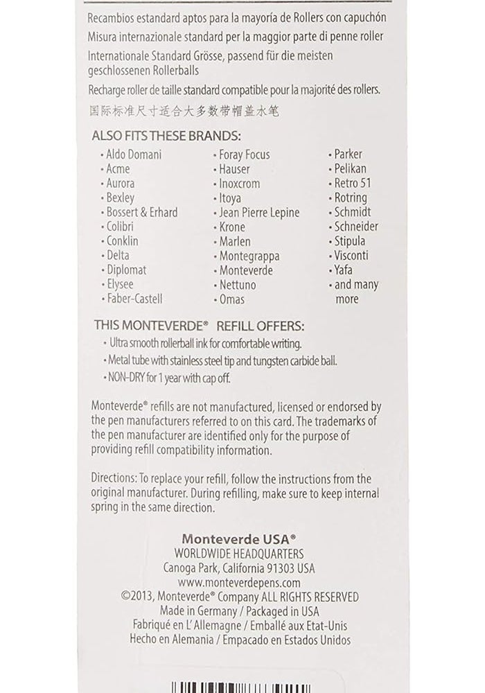 Monteverde Rollerball Refill for Waterman Pens, Fine Point, Blue Ink, Pack of 2 - Image 3