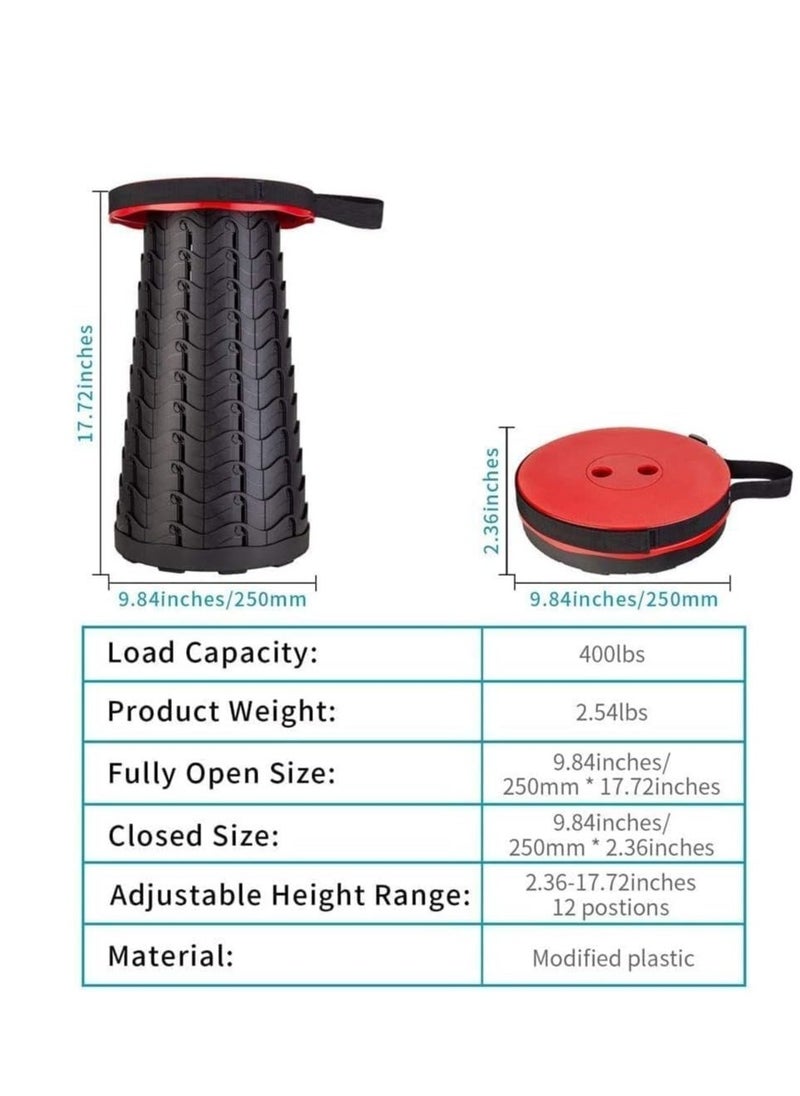 BGM Upgraded-Portable Collapsible Folding Stool, Retractable Telescoping Foldable Camping Stool for Adults for Outdoor Fishing Hiking Gardening Travel BBQ (Red)  - Image 2