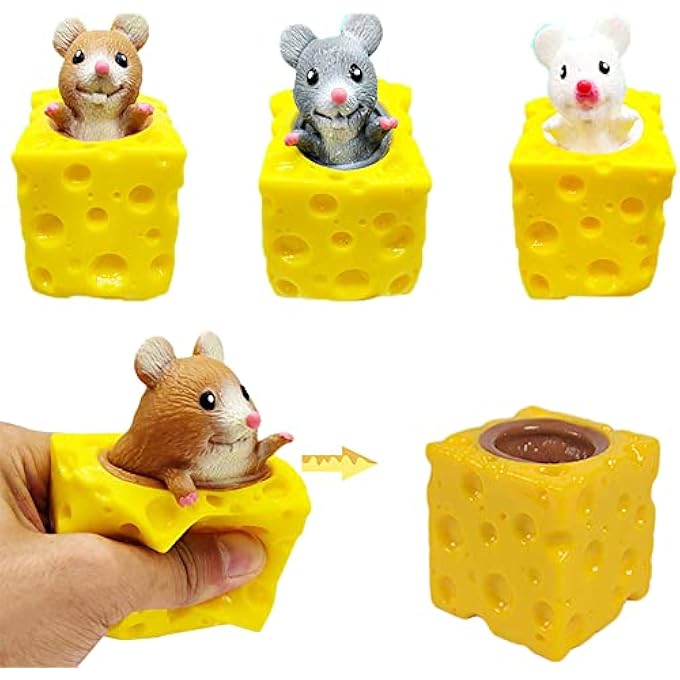 Totelux 3PCS Animal Squishes Toys with Cheese Cup Squishies Cute Mice Squeeze Toys for Kids Cheese Squirrel Cup Fidget Toys for Adults Anxiety ADHD Stress Relief Toy Birthday Party Favors - Image 1