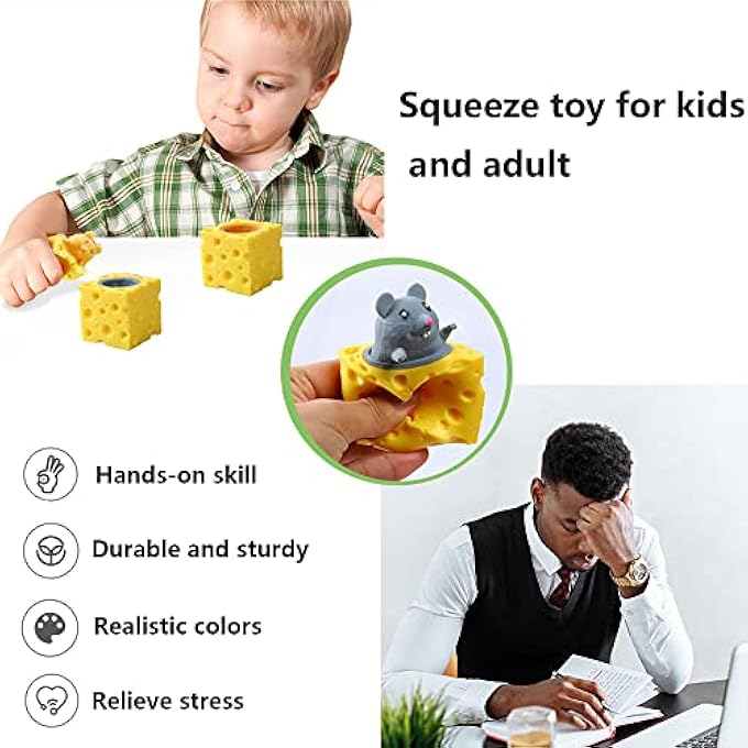 Totelux 3PCS Animal Squishes Toys with Cheese Cup Squishies Cute Mice Squeeze Toys for Kids Cheese Squirrel Cup Fidget Toys for Adults Anxiety ADHD Stress Relief Toy Birthday Party Favors - Image 3