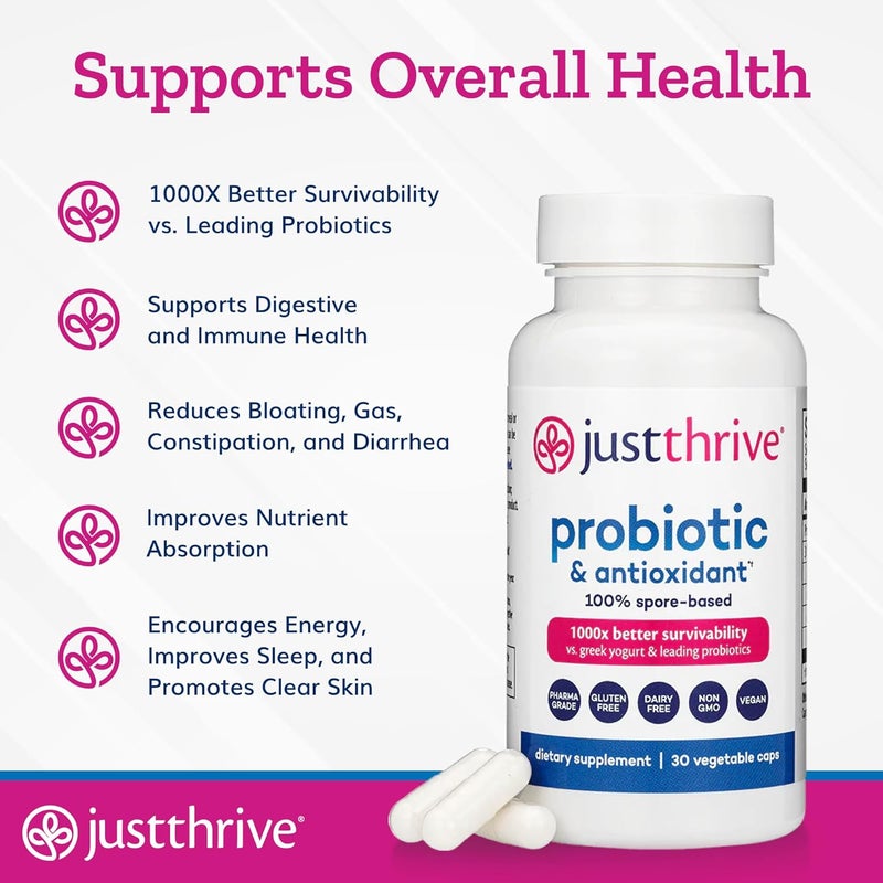 Just Thrive Probiotic  Antioxidant Supplement  100 SporeBased Digestive and Immune Support  Gluten Free 30 Caps - Image 4
