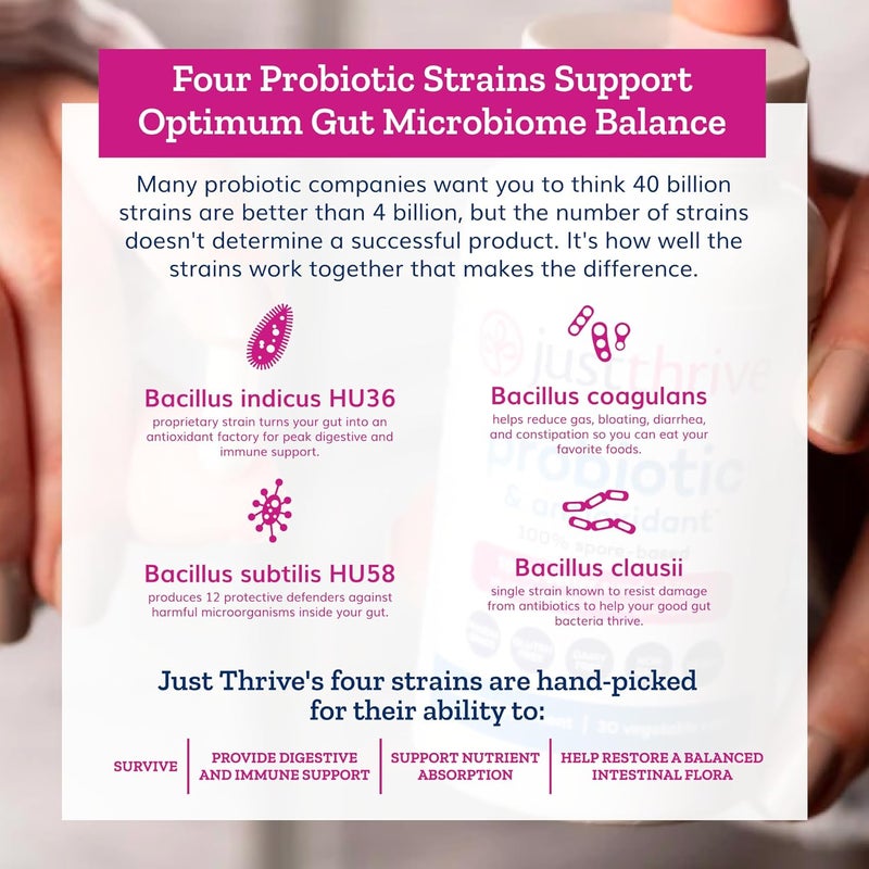 Just Thrive Probiotic  Antioxidant Supplement  100 SporeBased Digestive and Immune Support  Gluten Free 30 Caps - Image 5