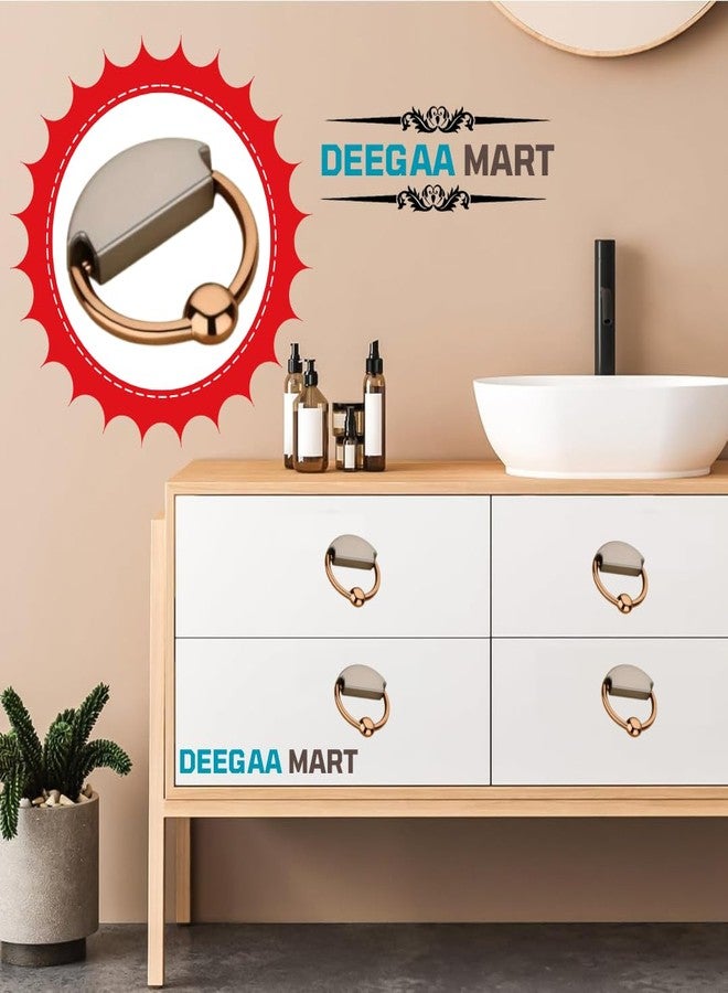 DEEGAA MART مقابض أدراج خزائن نصف دائرية من ديجا مارت، مصنوعة من سبائك الزنك، مناسبة للخزائن، والخزائن ذات الأدراج، وخزائن الملابس، والخزائن، والأدراج، وأبواب الأثاث (قطعتان، أسود ساتان ذهبي وردي). - Image 2