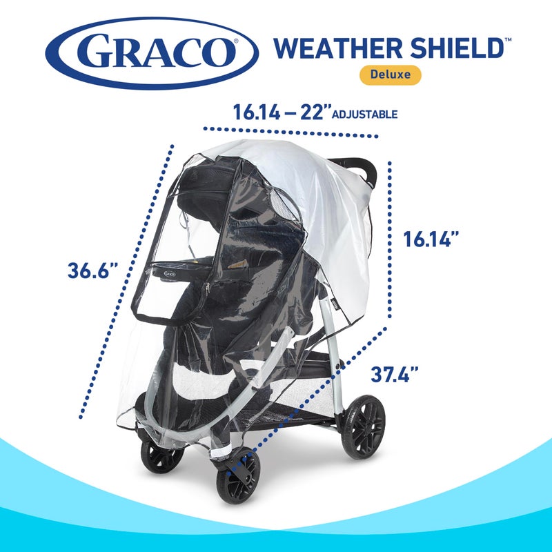 Graco Univeral Deluxe Weather Shield with Zippered Window, Baby Rain Cover, Universal Size to fit Most Stollers, Waterproof, Windproof, Ventilation, Protection, Shade, Umbrella, Pram, Vinyl, Clear - Image 4