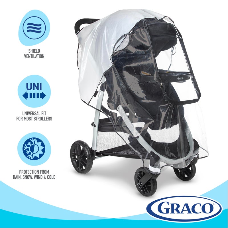 Graco Univeral Deluxe Weather Shield with Zippered Window, Baby Rain Cover, Universal Size to fit Most Stollers, Waterproof, Windproof, Ventilation, Protection, Shade, Umbrella, Pram, Vinyl, Clear - Image 5