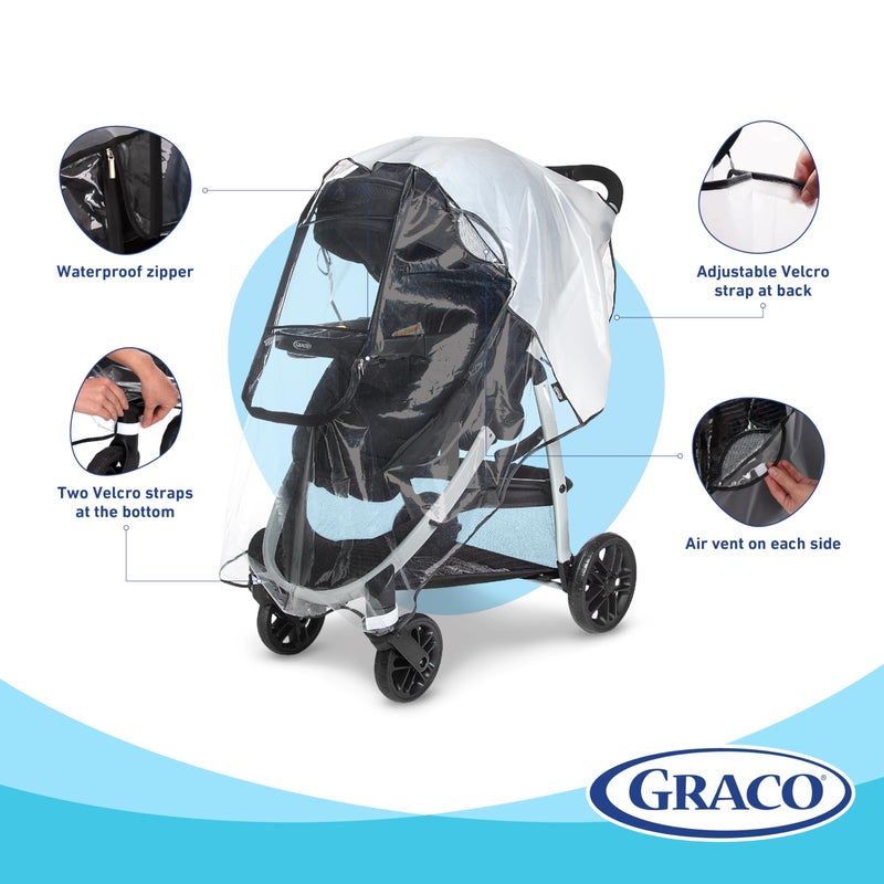 Graco Univeral Deluxe Weather Shield with Zippered Window, Baby Rain Cover, Universal Size to fit Most Stollers, Waterproof, Windproof, Ventilation, Protection, Shade, Umbrella, Pram, Vinyl, Clear - Image 2