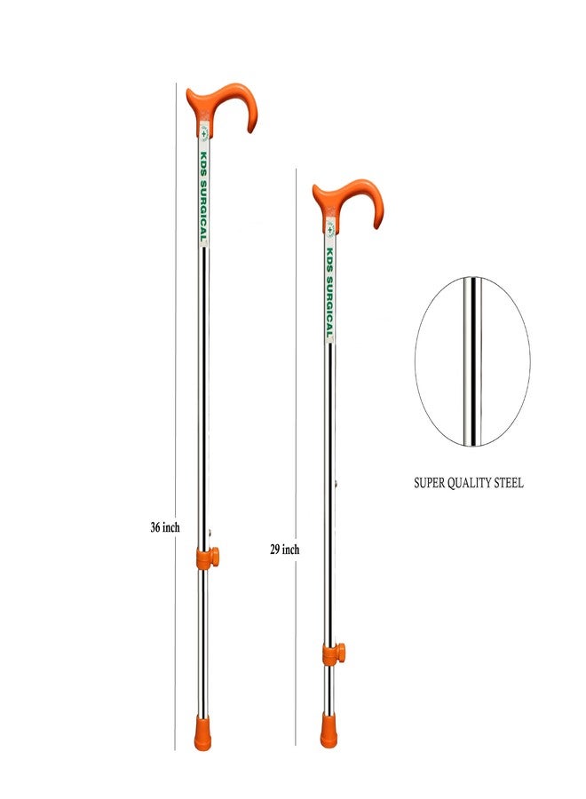 KDS SURGICAL عصا مشي Kds Surgical برتقالية اللون، قابلة لتعديل الارتفاع، للرجال والنساء وكبار السن والمرضى - برتقالي - Image 2