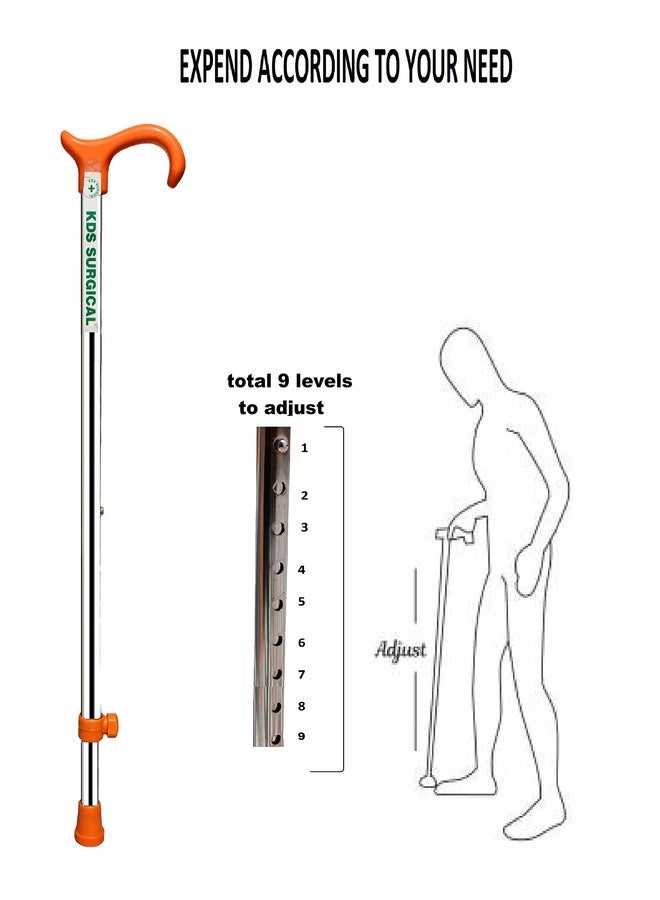 KDS SURGICAL عصا مشي Kds Surgical برتقالية اللون، قابلة لتعديل الارتفاع، للرجال والنساء وكبار السن والمرضى - برتقالي - Image 3
