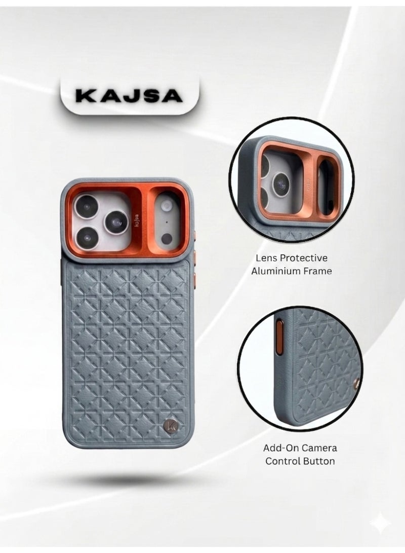 KAJSA Premium Shockproof Camera Protection Case – Luxury Texture Finish with Aluminium Lens Frame 17 pro Max - Image 1