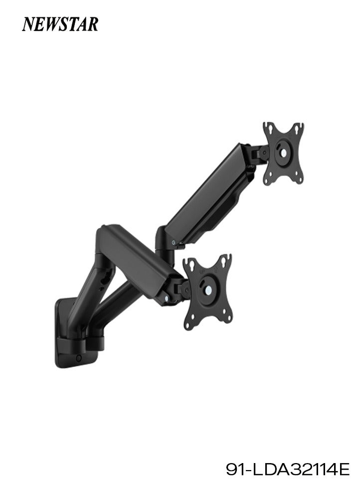 نيوستار حامل جداري مزدوج للشاشات من نيوستار | ذراع غازي للشاشات من ‎17‎ إلى ‎32‎ بوصة | قابل للتعديل بالكامل مع ميل ودوران وتدوير | متوافق مع ‎VESA 75×75‎ / ‎100×100‎ | يتحمل ‎9‎ كجم لكل شاشة | إدارة كابلات – أسود - Image 1