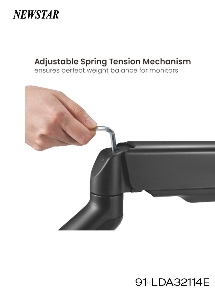 نيوستار حامل جداري مزدوج للشاشات من نيوستار | ذراع غازي للشاشات من ‎17‎ إلى ‎32‎ بوصة | قابل للتعديل بالكامل مع ميل ودوران وتدوير | متوافق مع ‎VESA 75×75‎ / ‎100×100‎ | يتحمل ‎9‎ كجم لكل شاشة | إدارة كابلات – أسود - Image 3