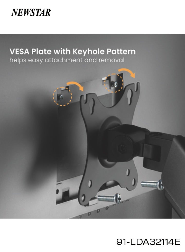 نيوستار حامل جداري مزدوج للشاشات من نيوستار | ذراع غازي للشاشات من ‎17‎ إلى ‎32‎ بوصة | قابل للتعديل بالكامل مع ميل ودوران وتدوير | متوافق مع ‎VESA 75×75‎ / ‎100×100‎ | يتحمل ‎9‎ كجم لكل شاشة | إدارة كابلات – أسود - Image 4