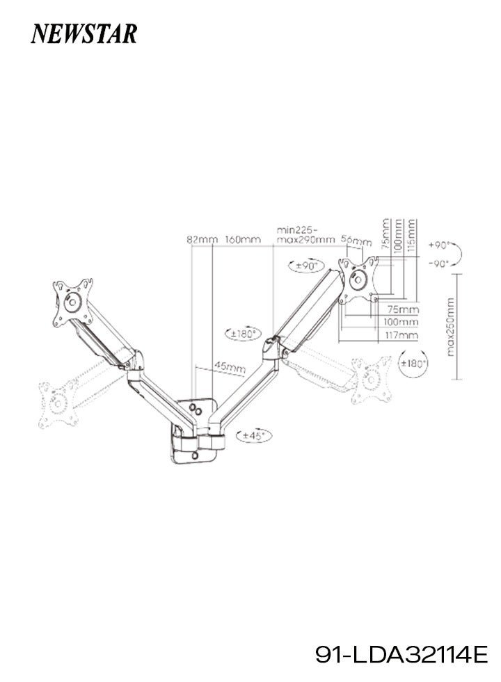 نيوستار حامل جداري مزدوج للشاشات من نيوستار | ذراع غازي للشاشات من ‎17‎ إلى ‎32‎ بوصة | قابل للتعديل بالكامل مع ميل ودوران وتدوير | متوافق مع ‎VESA 75×75‎ / ‎100×100‎ | يتحمل ‎9‎ كجم لكل شاشة | إدارة كابلات – أسود - Image 5
