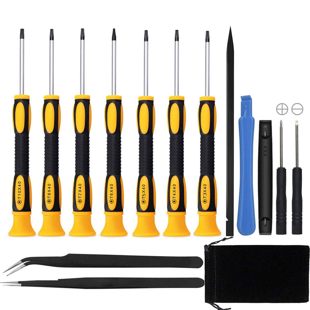 15 in 1 Torx Screwdriver Set with T3 T4 T5 T6 T8 T10 Security Torx screwdriver and ESD tweezers Magnetic Screwdrivers Precision Repair Kit for Xbox iPhone PS4 Macbook Watch Electronics