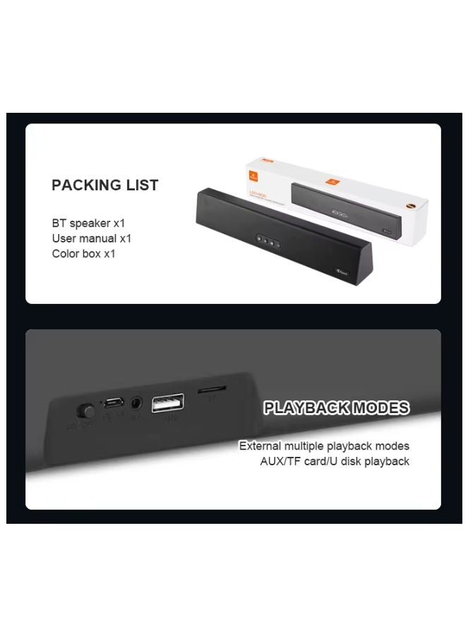 KISONLI LED-805 Bluetooth HiFi Soundbar, Powerful 2*5 W Sound, 1800mAh Battery, Built-in Mobile Holder, USB and TF Support - Black - Image 3