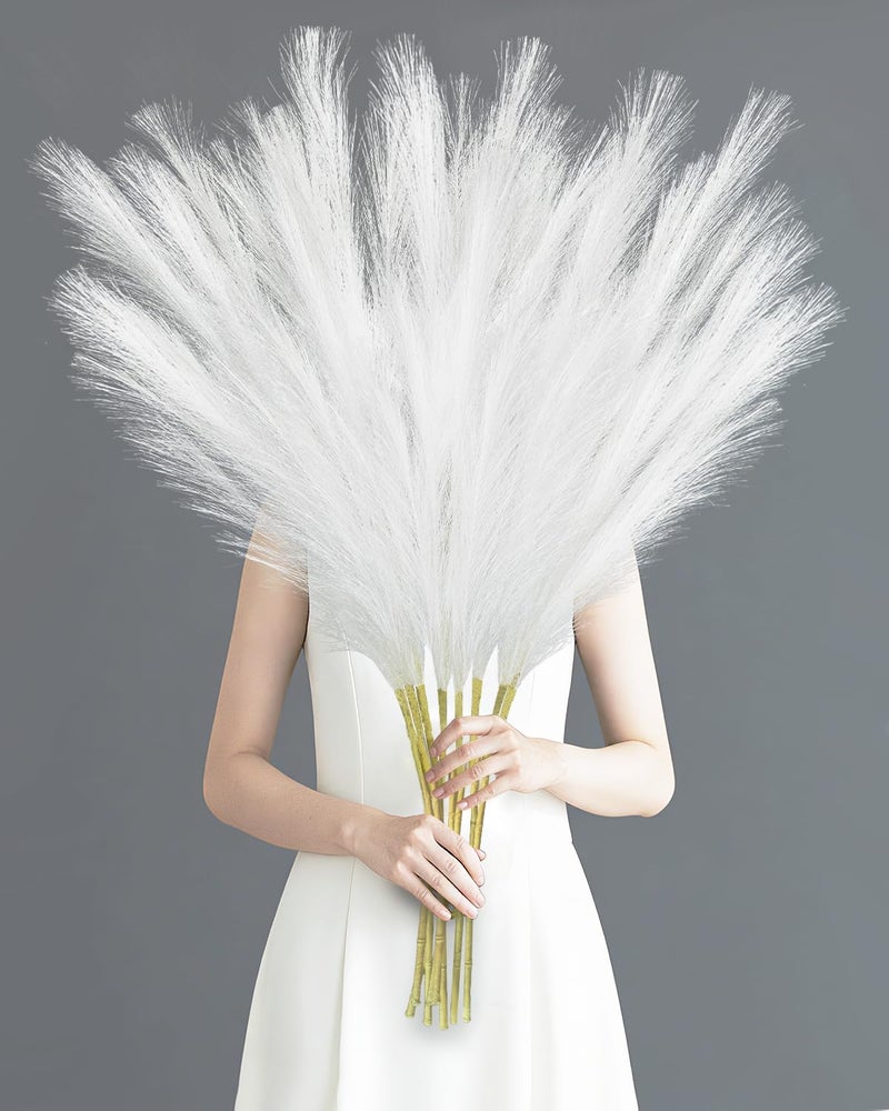 TORONTOKYO 8Pcs White Faux Pampas Grass Tall Decor, 35.4â€ Fluffy Artificial Pompous Grass Branches, Large Pampas Grass Reed Stems for Floor Vase Filler, Wedding, Baby Shower, Home Boho Decor - Image 1