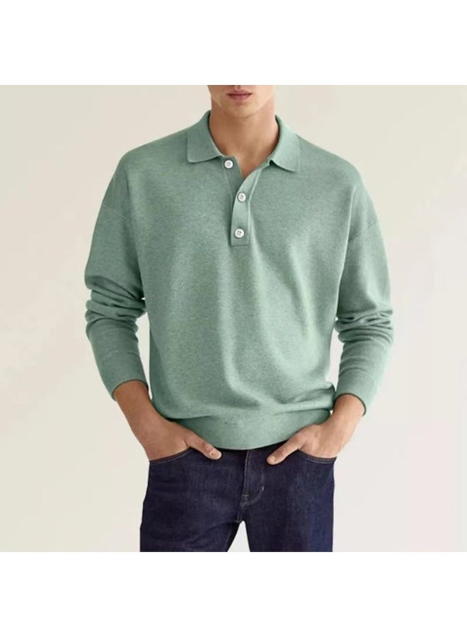 Spring Autumn Solid Color Long Sleeve Polo Shirts Man High Street Casual Loose Button Pullovers Vintage All-match - Image 1