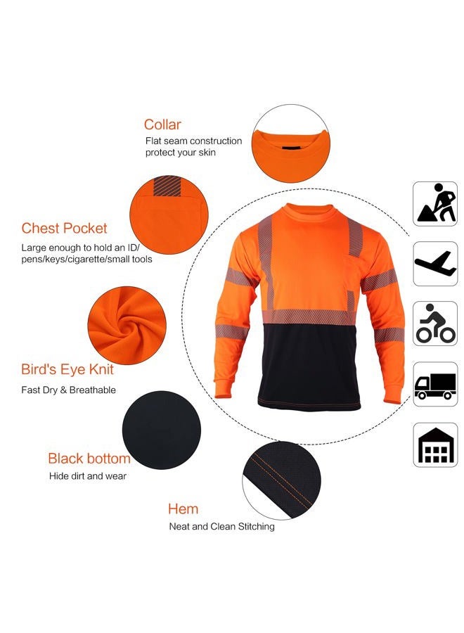 FONIRRA Safety Reflective High Visibility T Shirt for Men with Long Sleeve ANSI Class 2, Orange, XL - Image 5
