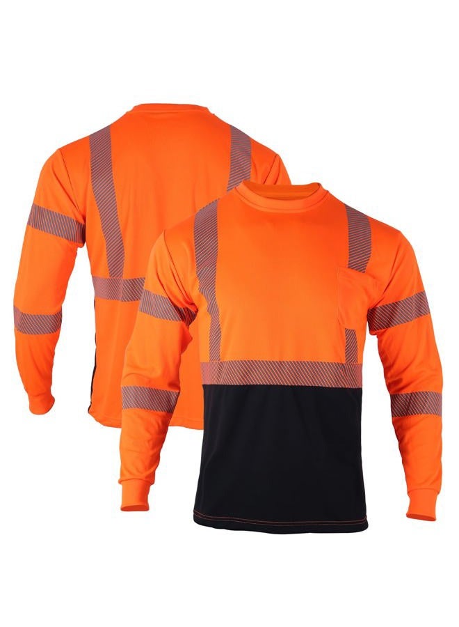 FONIRRA Safety Reflective High Visibility T Shirt for Men with Long Sleeve ANSI Class 2, Orange, XL - Image 1