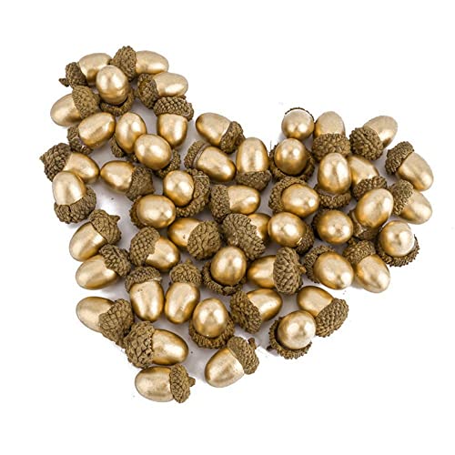 wonuu Artificial Simulation Acorn Set Fake Fruit DIY Craft Home House Kitchen Decor,Pack of 52 (Gold) - Image 1