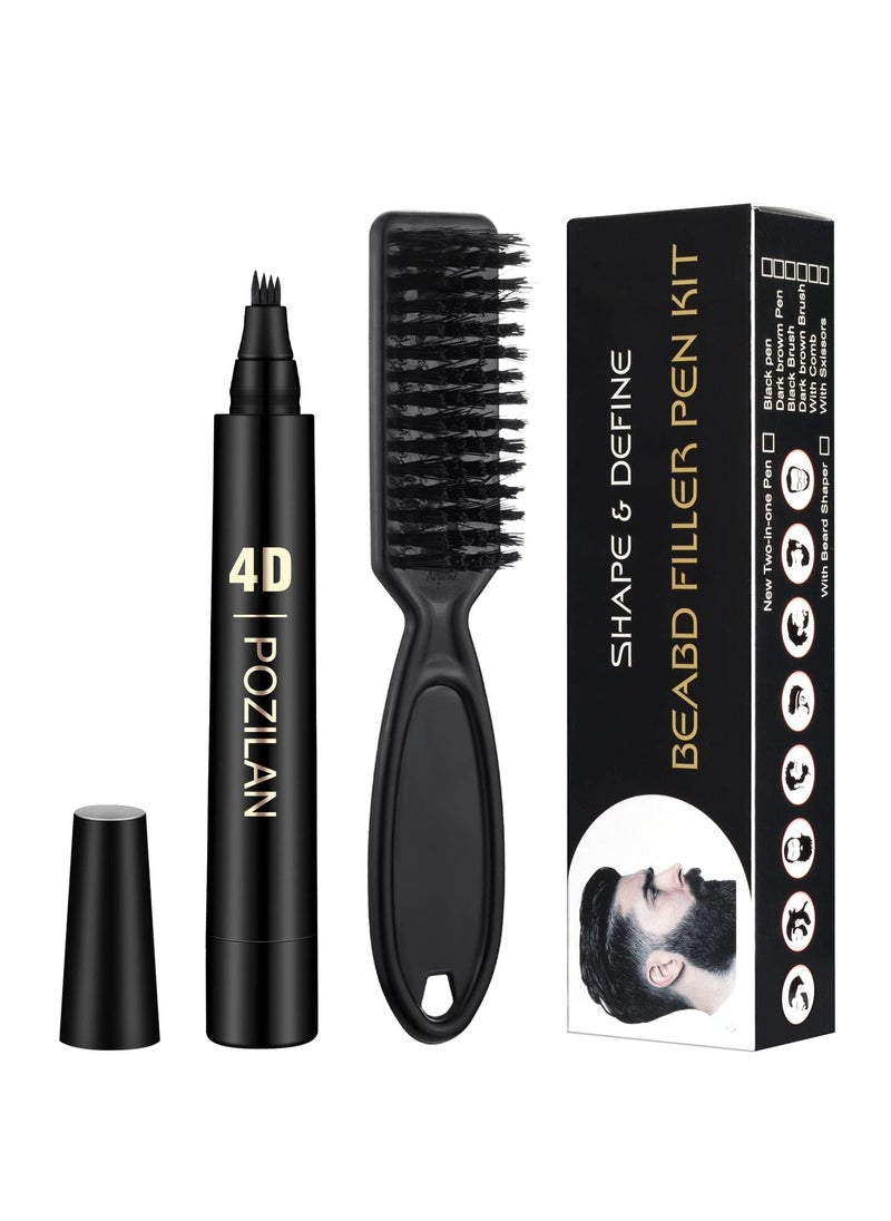 DMG TECH Beard Pencil Filler For Men Black with Bristle Beard Brush, Water Proof Micro-Fork Tip Beard Pen - Long Lasting, Natural Looking Barber Pencil Mustache Kit for Men Beard, Moustache, Eyebrows  - Image 1
