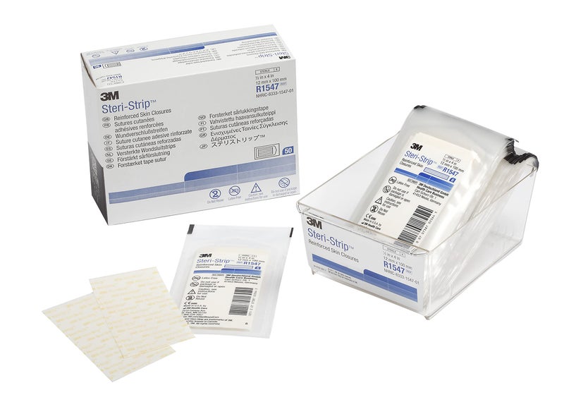 STERI-STRIP 3Mâ„¢ Steri-Stripâ„¢ Reinforced Adhesive Skin Closures, R1547, 1/2 in x 4 in (12 mm x 100 mm), 50 Bag/Carton, 4 Carton/Case (packaging may vary) - Image 1