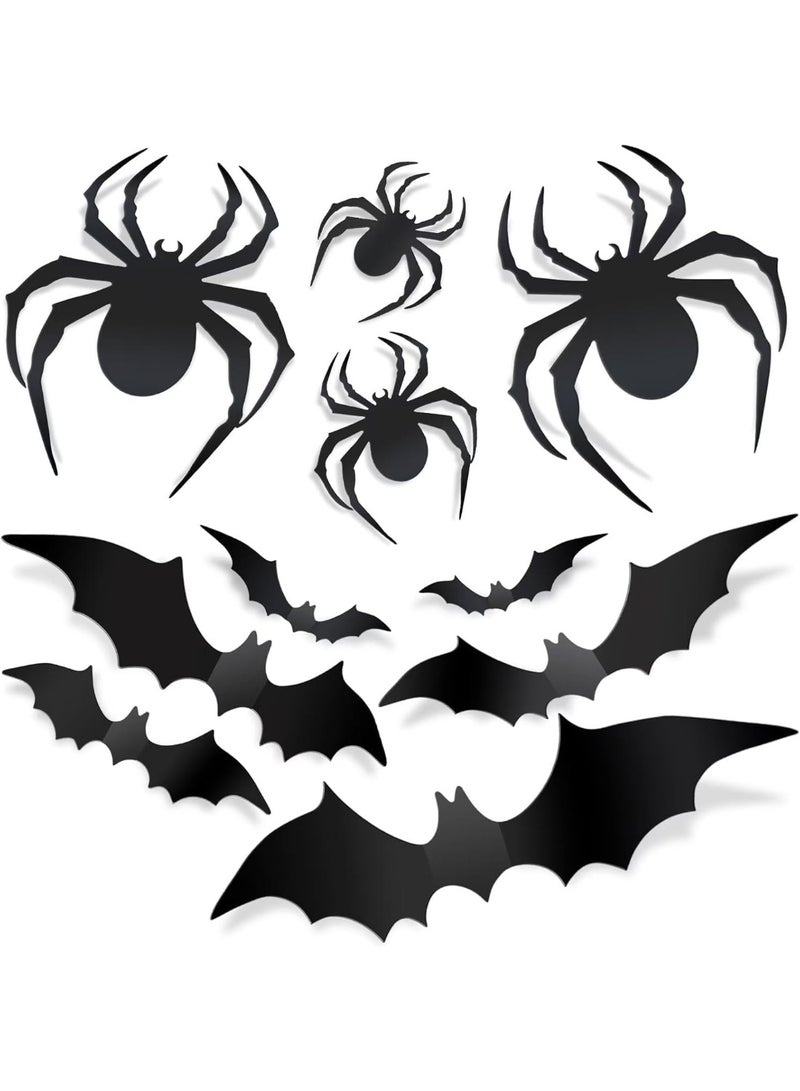 80 لوحة من ديكور هالوين 3D الخفافيش والبطيقة العنكبوت ديكور، ملصق ديكور المنزل هالوين DIY إمدادات حفلات هالوين، 56 الخفافيش و 24 العنكبوت ديكور - Image 1