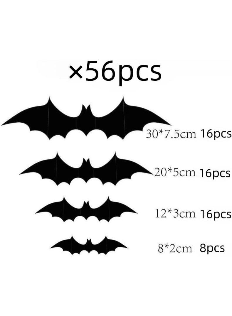80 لوحة من ديكور هالوين 3D الخفافيش والبطيقة العنكبوت ديكور، ملصق ديكور المنزل هالوين DIY إمدادات حفلات هالوين، 56 الخفافيش و 24 العنكبوت ديكور - Image 3