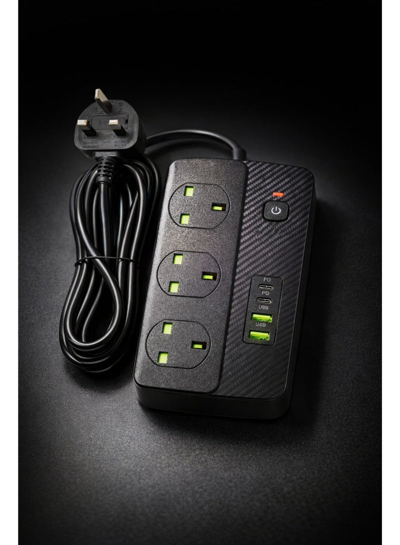 PowerMax Guard Series 3500W Power Extension | 3 Universal Sockets + Dual USB Fast Charging Ports (PD & QC3.0) | 3 Meter Heavy-Duty Cord | Surge & Overload Protection | 7-in-1 Multi-Function Power Strip - Image 3