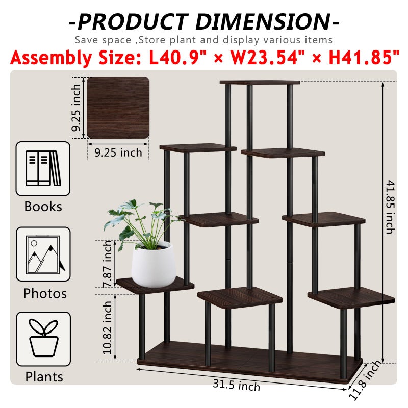 AZERPIAN Plant Stand 9 Tier Indoor Metal Flower Shelf for Multiple Plants Corner Tall Flower Holders for Patio Garden Living Room Balcony Bedroom, Black Oak - Image 4