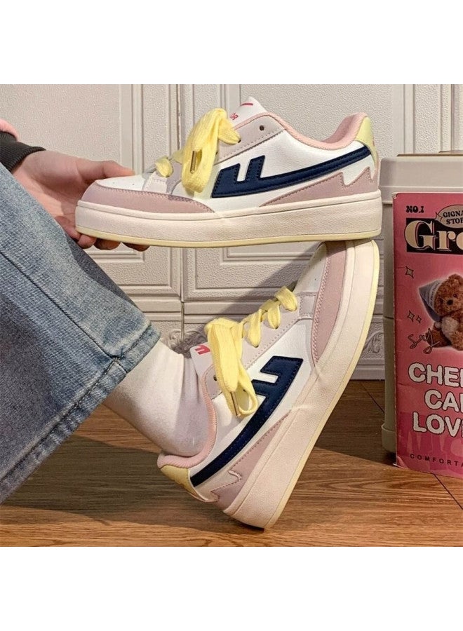 Pull Back Huilihuili Women's New Sneakers, Thick-soled Versatile Sports Shoes For Women, K692br, White/pink/navy Blue, Size 39 - Image 2