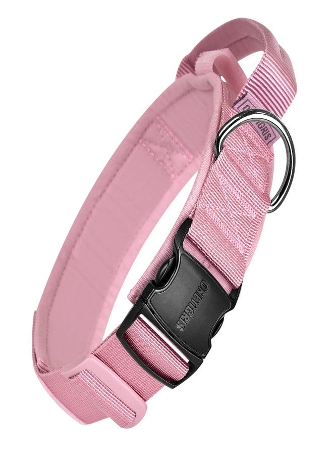 OneTigris Tough Dog Collars, Tactical Dog Collar with Handle, Milltary Adjustable Dog Collar with Heavy Duty Metal Buckle for Training (Medium,Pink) - Image 1