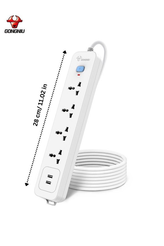 غونغنيو وصلة تمديد كهربائية 4 مقابس مع 2 منفذ USB – كابل تمديد 3 متر | حماية من الحمل الزائد 13 أمبير | مقاوم للحريق، قابل للتثبيت على الحائط – مثالي للمنزل والمكتب والسفر - Image 2