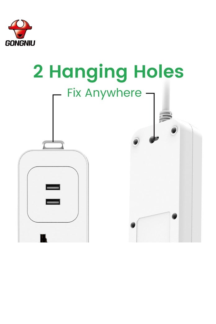 غونغنيو وصلة تمديد كهربائية 4 مقابس مع 2 منفذ USB – كابل تمديد 3 متر | حماية من الحمل الزائد 13 أمبير | مقاوم للحريق، قابل للتثبيت على الحائط – مثالي للمنزل والمكتب والسفر - Image 4