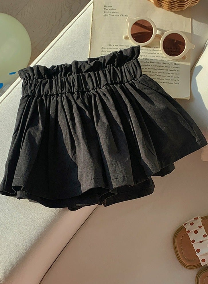 Loquat Girls Solid Color Elastic Waist Loose Shorts Summer Casual Wear Black  - Image 1