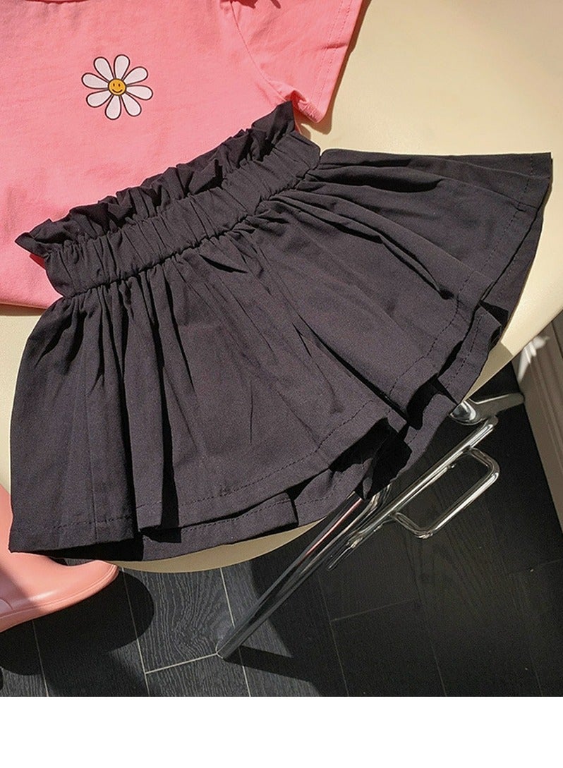 Loquat Girls Solid Color Elastic Waist Loose Shorts Summer Casual Wear Black  - Image 2