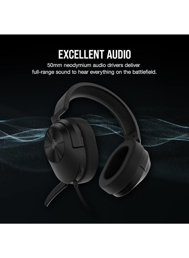 Corsair HS55 Stereo Gaming Wired On Ear Headset (Leatherette Memory Foam Ear Pads, Lightweight Construction, Omni-Directional Microphone, Multi-Platform Compatibility Included Y-Cable Adapter), Carbon - Image 2