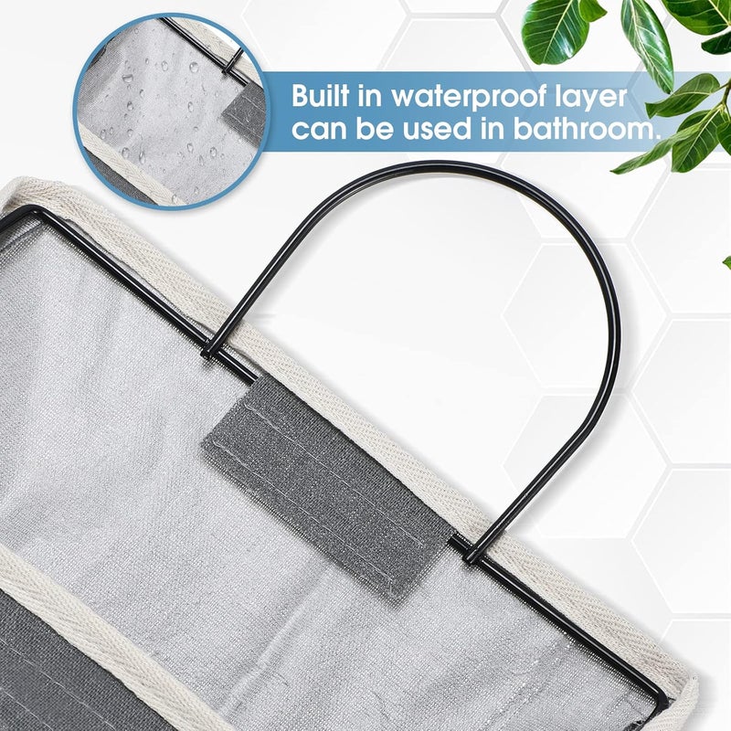 Woanger 12 Pcs Wall Hanging Storage Bag Wall Hanging Organizer Bag with Hooks Closet Basket with Pocket Linen Cotton Organizer for Bedroom Bathroom Dormitory 15 x 43 x 87Gray - Image 5