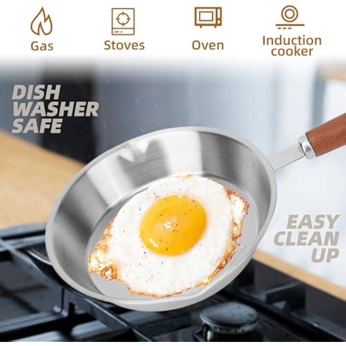 Zudoo Egg Pan Mini Nonstick Egg And Omelet Pan Stainless Steel Small Frying Pan Skillet Multipurpose Pan With Wooden Handle Cookware Designed For Eggs Pancakes Dishwasher Safe 12Cm - Image 3