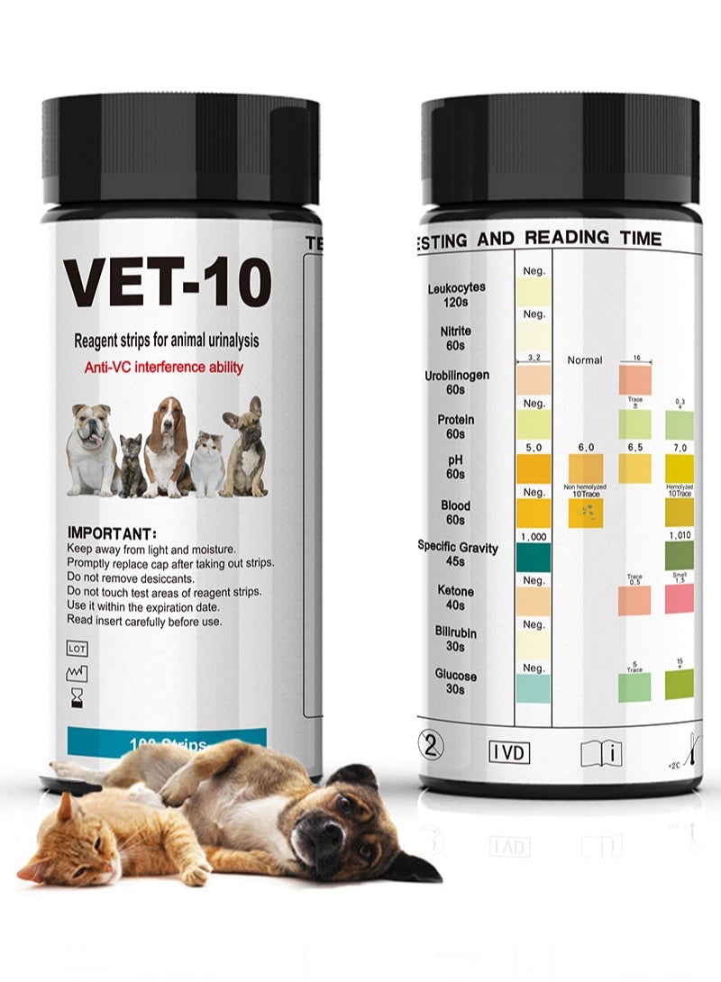 HaLunhi Dog, Cat, Pet Urine Test Strips 10 Parameters Urine Test Strips for Leukocytes, Nitrite, Urobilinogen, Protein, PH, Blood, Specific Gravity Ketone, Bilirubin and Glucose - 100 Strips Per Tub - Image 1