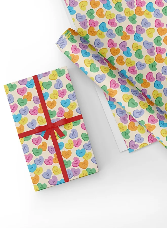 Share the Love Hearts Wrapping Paper – Vibrant and Chic, Eco-Friendly 4-Sheet Pack for Celebrations and Gifting